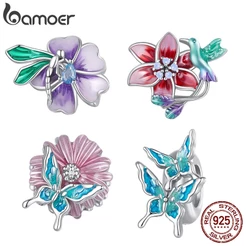 Bamoer Pingentes de Flores Prata 925 para Braceletes - Flores e Pássaros, Flores e Borboletas e Borboletas