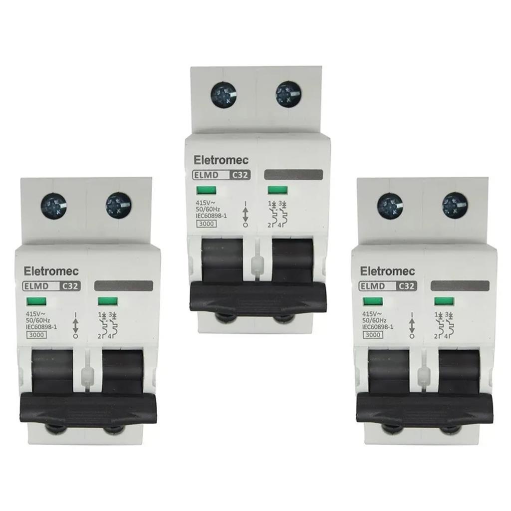 Kit 3 Disjuntor 32A Amperes Bipolar Curva C Eletromec em Oferta na Shopee