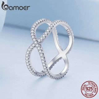 Bamoer Prata Esterlina 925 Anel Simples Dupla Camada Moda Joias Presentes Para Mulheres E Estudantes