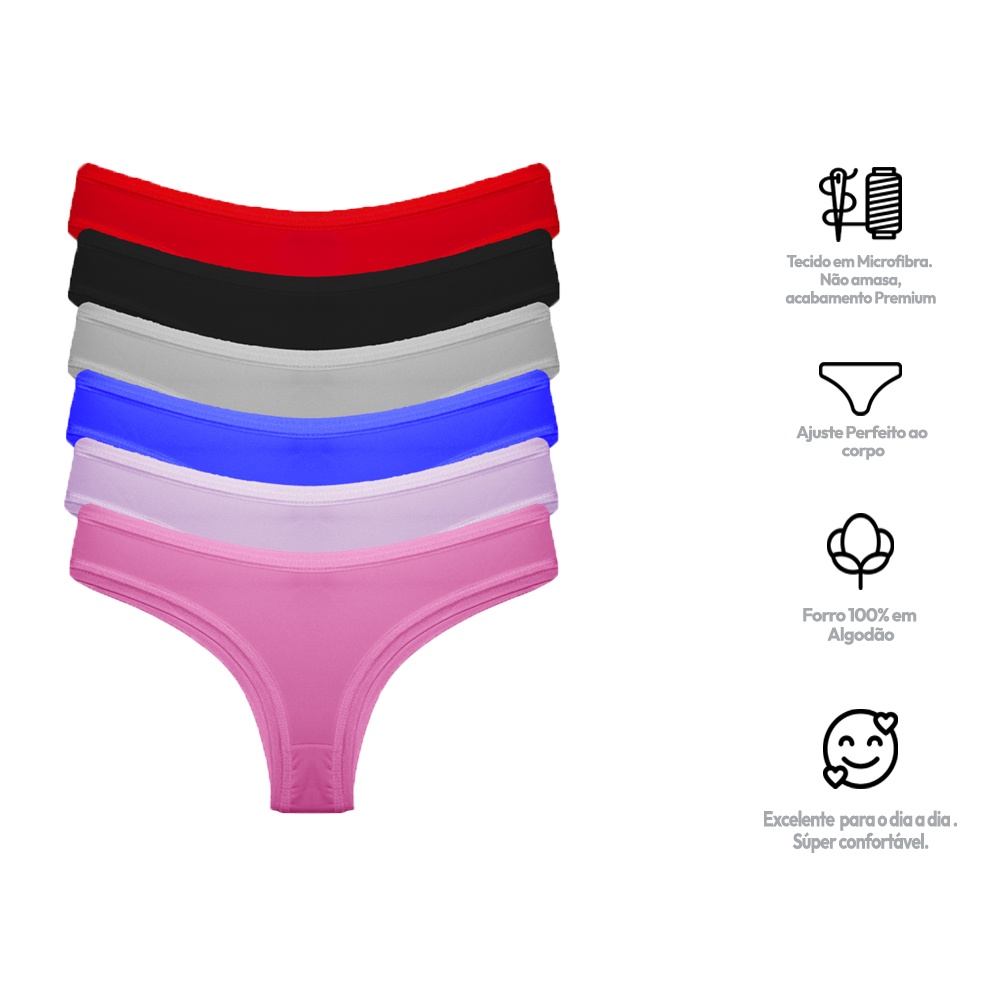 Kit 6 Calcinhas Conforto Lisa de Microfibra