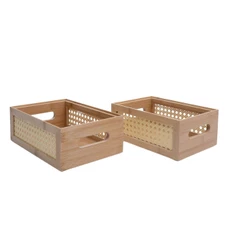 Kit 2 caixas organizadoras de bambu e palhinha - Oikos