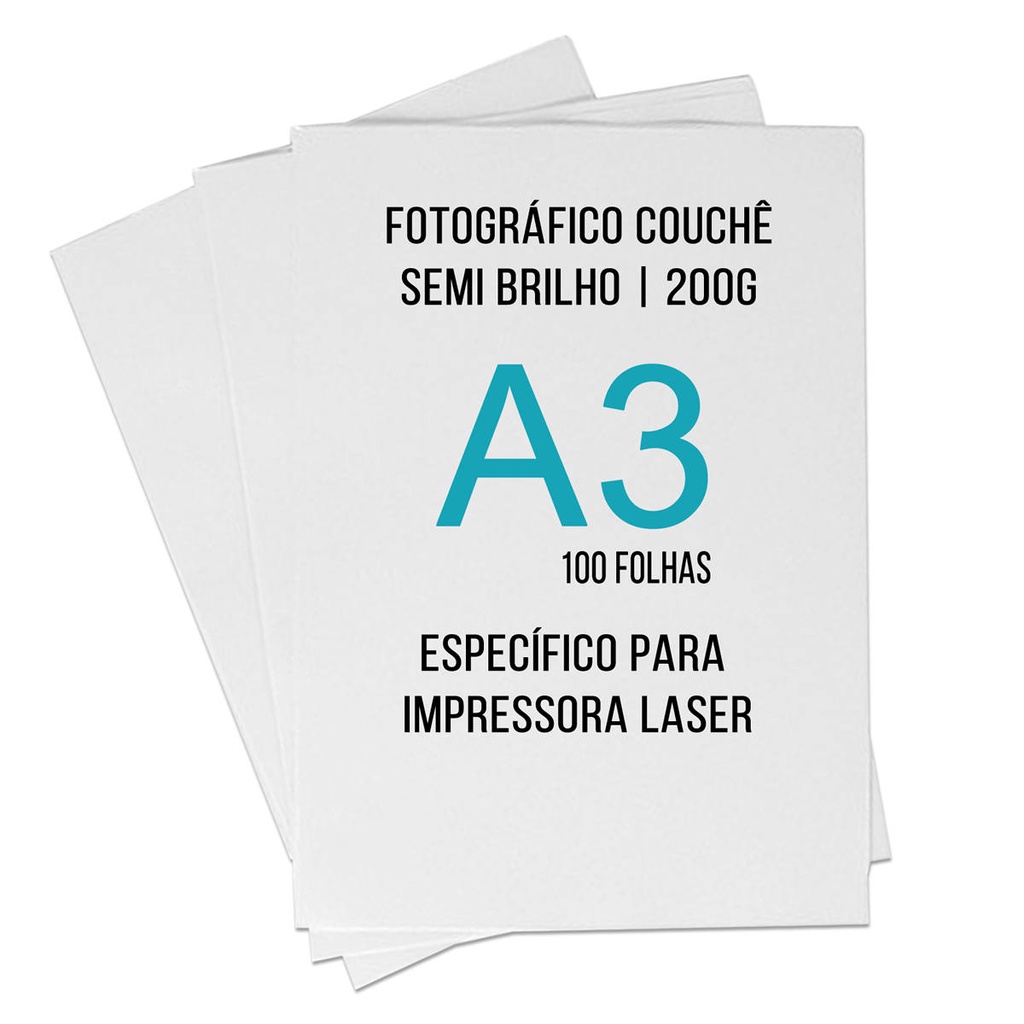 Papel Fotográfico Couche Semi Brilho A3 200g Específico para Impressora Laser com 100 Folhas