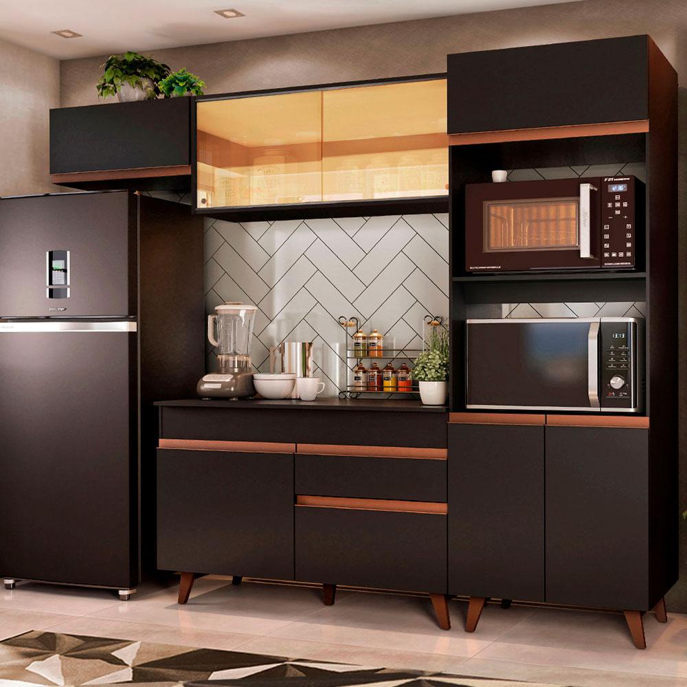 Cozinha Completa Madesa Reims 260001 com Armário e Balcão - Preto - Home & Living