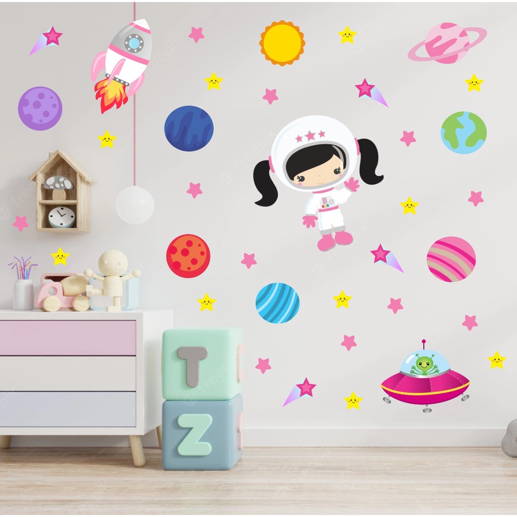 Kit Adesivo de Parede Astronauta - Papel de Parede Quarto de Menina - Papel de Parede Infantil