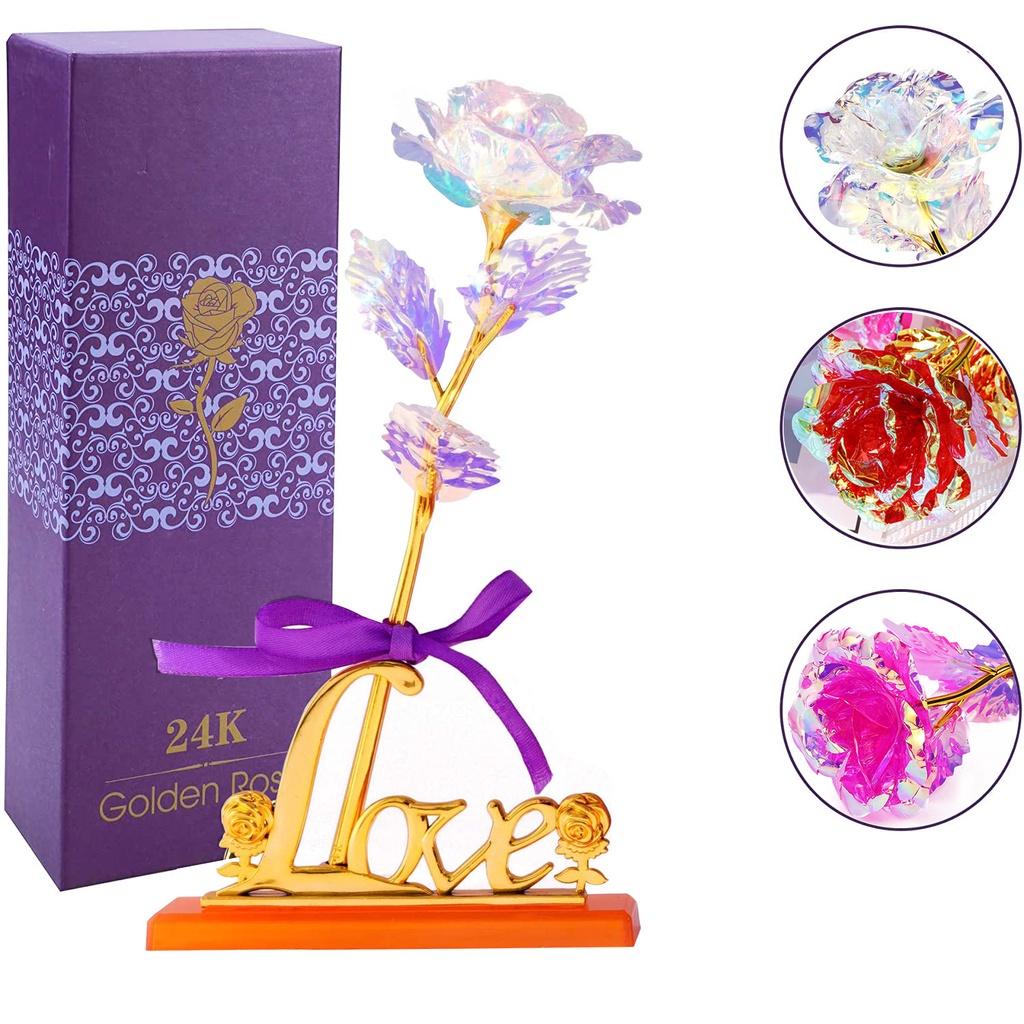 Rosa Brilhante Flor Artificial 24k Folha Buquê De Luz Led Para O Dia Dos Namorados Das Mães Presente De Aniversário Plástico Flores Falsas em Oferta na Shopee