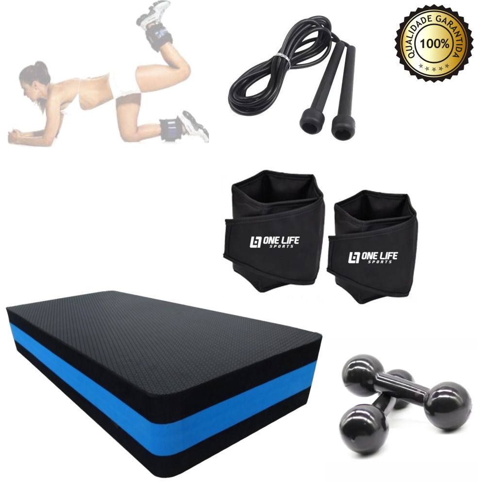 Kit Aeróbico Caneleira 4 Kg + Step 10cm + Halter 3kg  +Corda