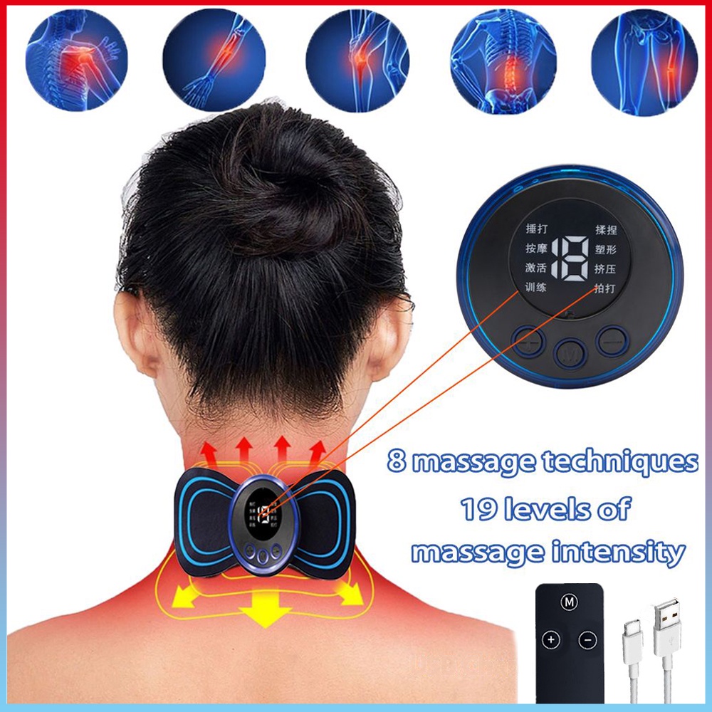EMS Massageador 8 Modos Mini Massagem De Alívio Muscular Pulso Cervical Pescoço Corporal Relaxante Almofada