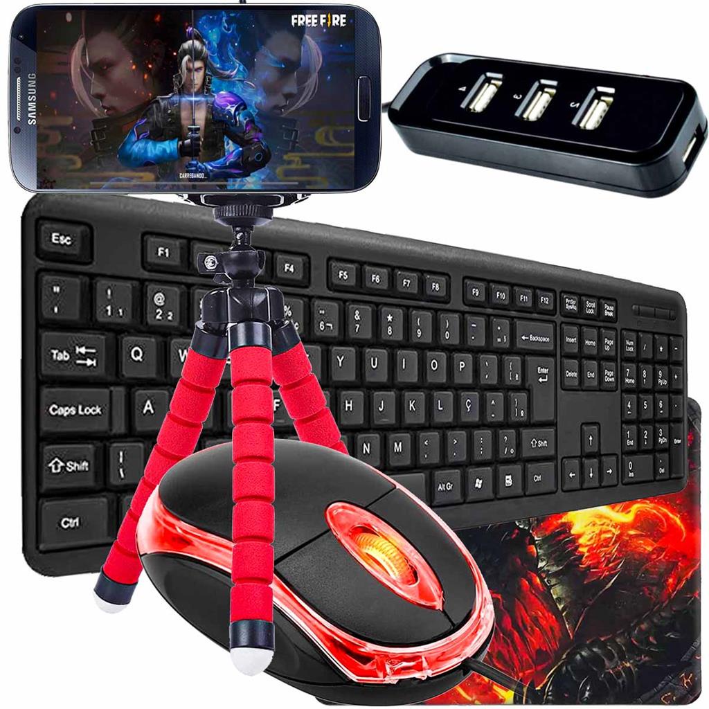 Mobilador Gamer Completo Mouse Optico + Teclado Abnt2 Preto + Pad Speed Estampado + Hub Usb