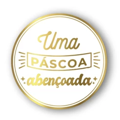 Adesivo "Uma Páscoa abençoada" - Ref.2143 - Hot Stamping - Dourado - 50 unidades - Stickr - Rizzo