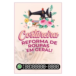 Banner Costureira Reforma de Roupas em Geral 40x60 cm para Ateliê e Costura