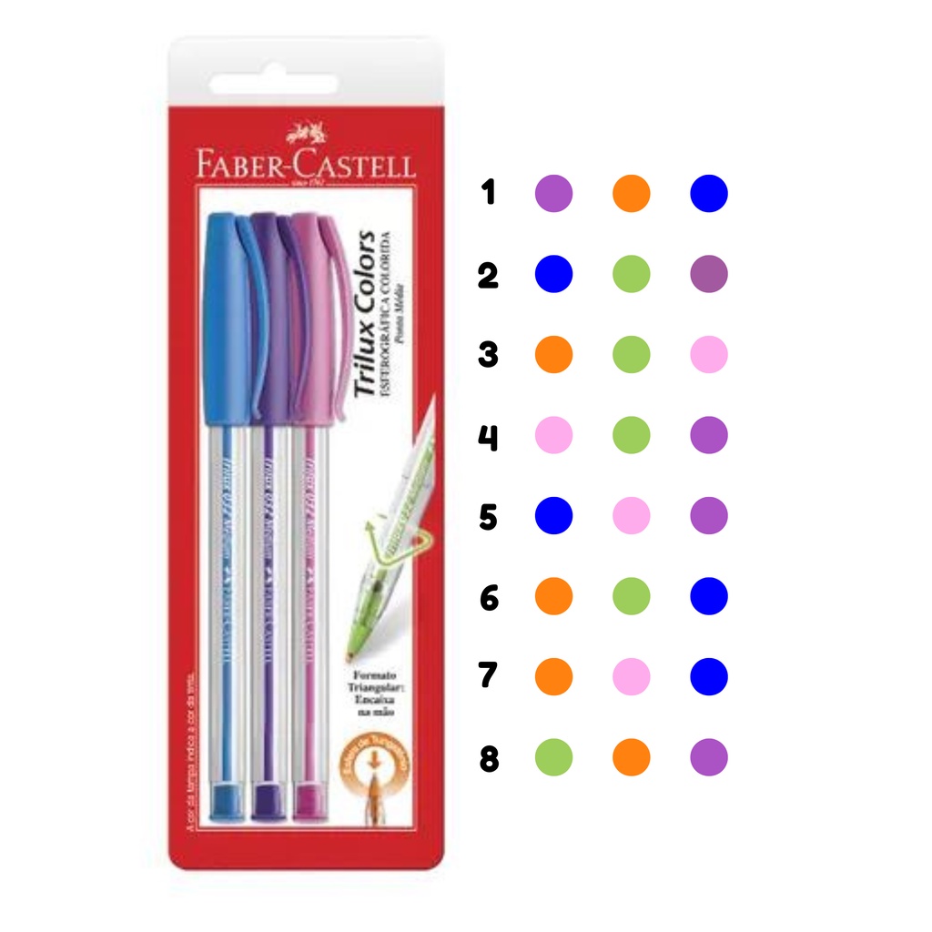 Kit Caneta Esferográfica Faber Castell 3 cores Escorrega o Preço