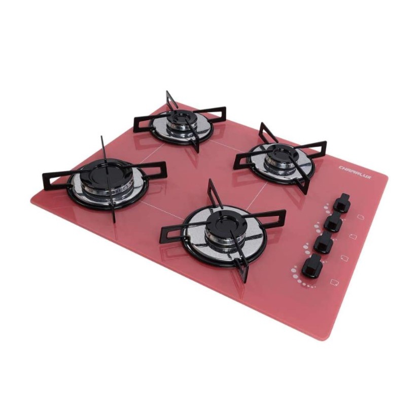 Fogão Cooktop De Mesa/Bancada Chamalux a Gas 4 Bocas Ultra Chama Bivolt 3000W Acendimento Automático 614 Rosa