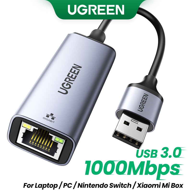 Placa De Rede UGREEN USB Ethernet Adaptador USB3.0 1000Mbps RJ45 Gigabit Para Laptop Xiaomi Mi Box S Nintendo Switch