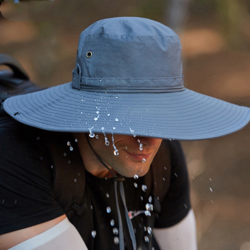 Chapéu De Tecido Impermeável Montanhismo Masculino Anti-UV Pesca Ao Ar Livre Boné De Aba Larga Balde Boonie Hat
