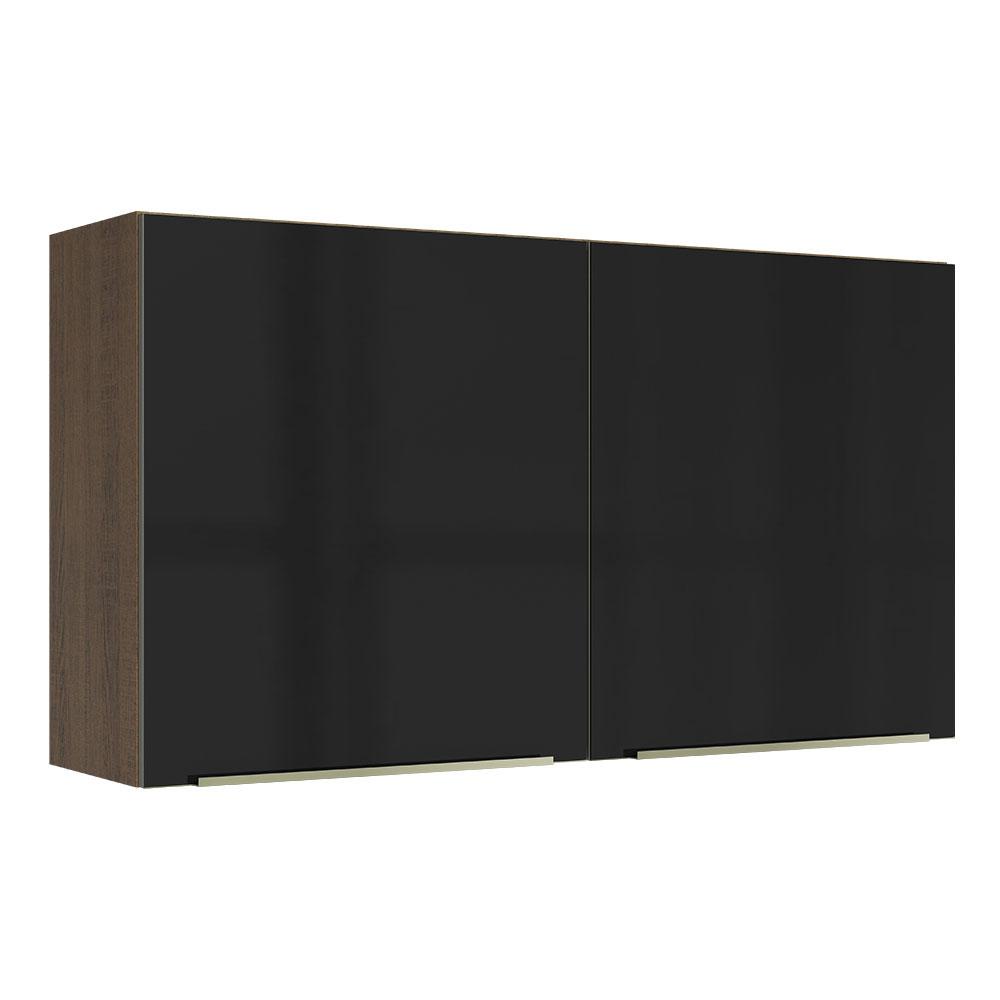 Armário Aéreo Madesa Lux 120 cm 2 Portas - Rustic/Preto - Home & Living