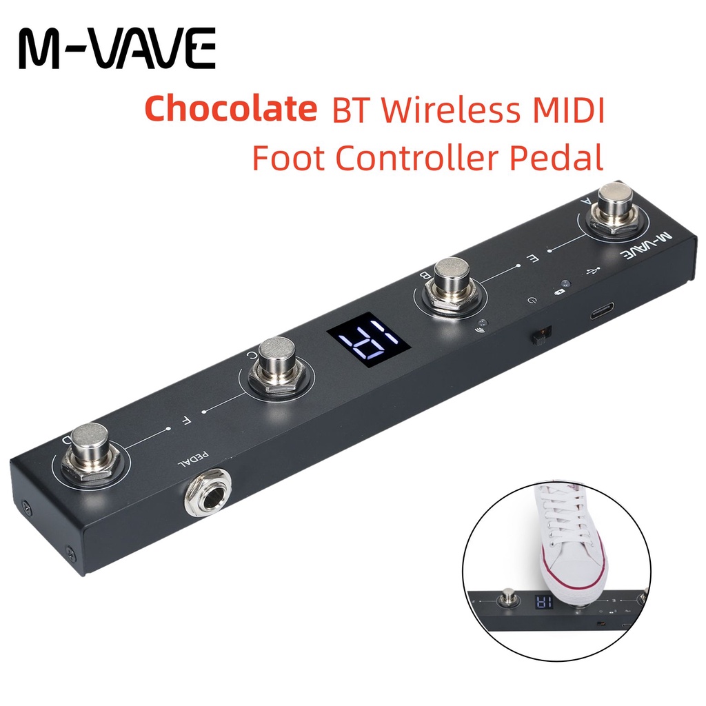 M-VAVE Chocolate BT Wireless MIDI Foot Controller Pedal – 4 Buttons, Rechargeable, Portable