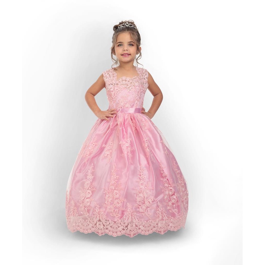 Vestido de Daminha de Honra todo em renda luxo bordado com saiote de armação