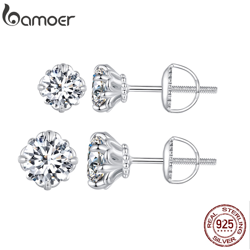 Bamoer Sliver 925 Brincos Moissanite Brilhantes 2 Tamanhos Jóias Da Moda Para Mulheres em Oferta na Shopee