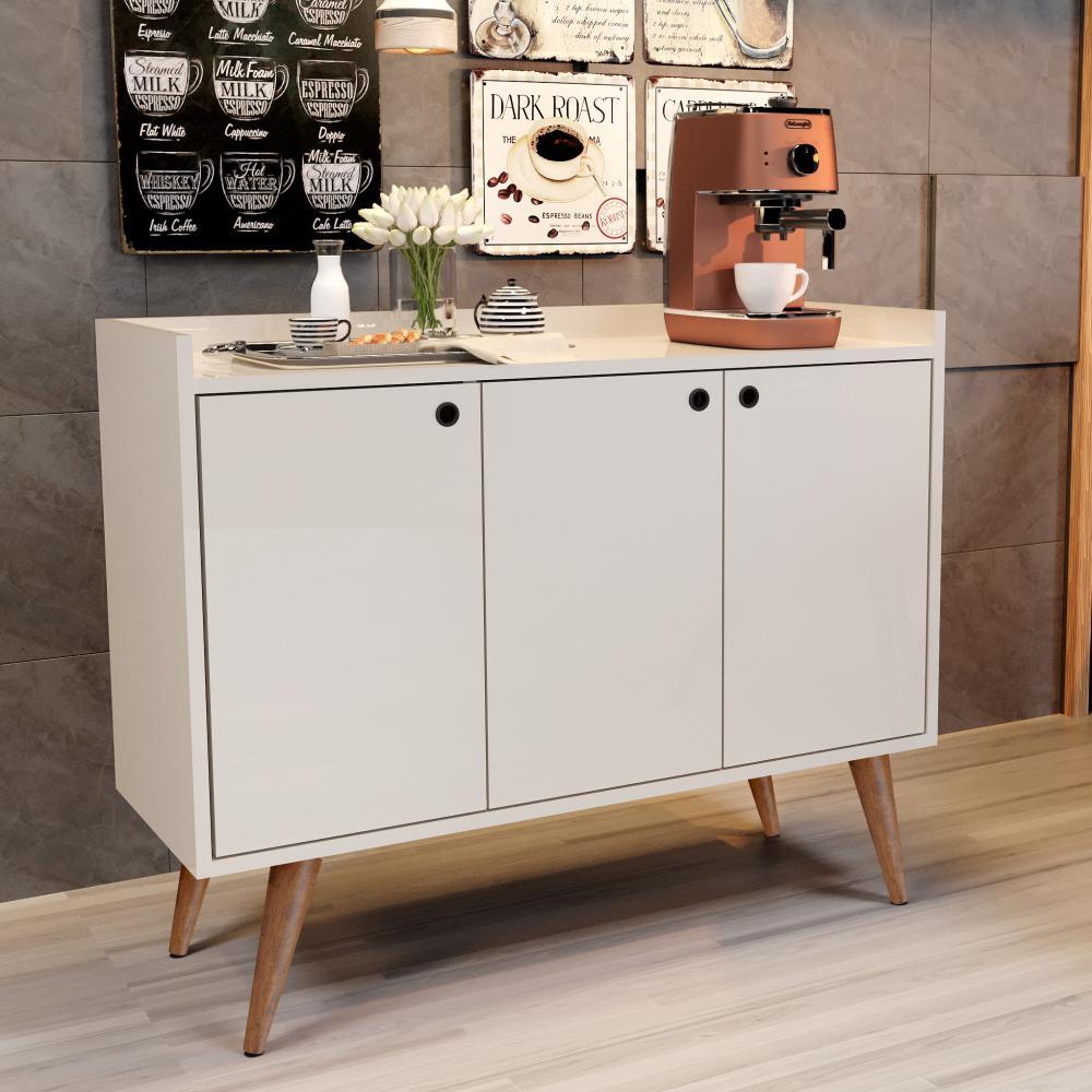Aparador Buffet Retrô 3 Portas Wood - Off White - RPM Móveis