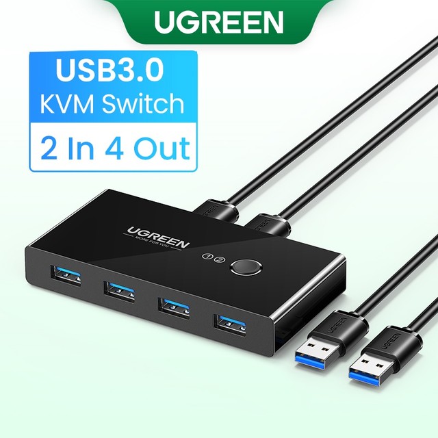 UGREEN USB KVM Switch 3.0 Para Windows10 2 PCs Compartilhamento De 4 Dispositivos Rato Teclado Impressora Interruptor