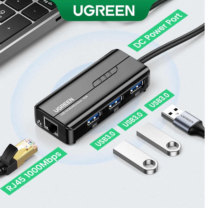 Adaptador Ethernet UGREEN USB 1000/100Mbps Para RJ45 USB3.0/2.0 HUB PC Portátil Xiaomi Mi Box S Cartão De Rede Nintendo Lan