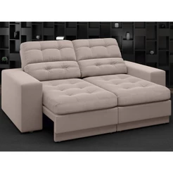 Sofá Jobim 1,70m Assento Retrátil e Reclinável Velosuede Bege - NETSOFAS