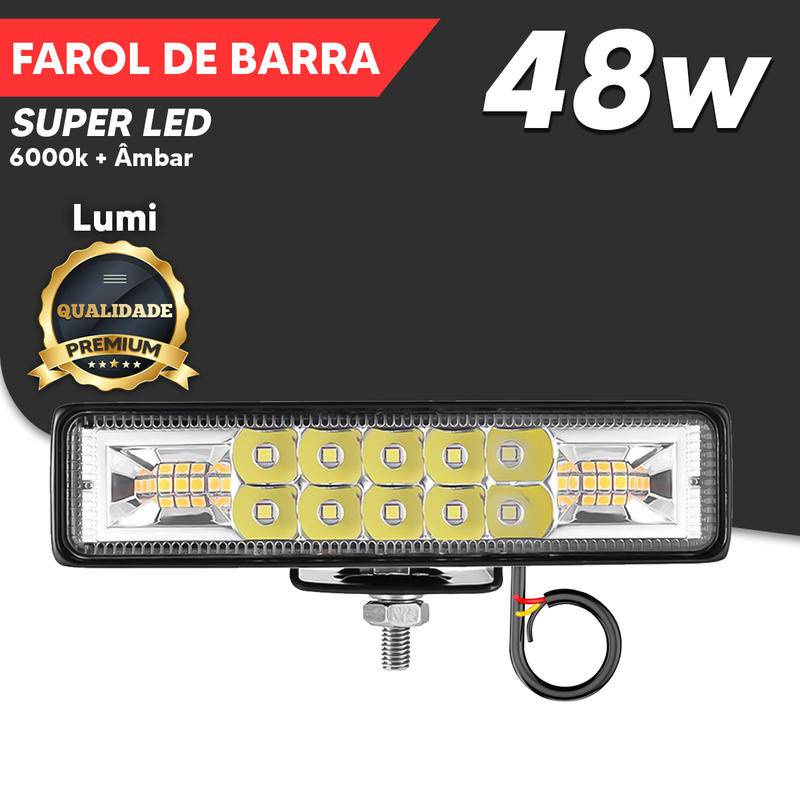 Kit 2 Farol De Barra Led Strobo 48w 9-60v Power Universal Off-road Pickups Caminhão Trilha