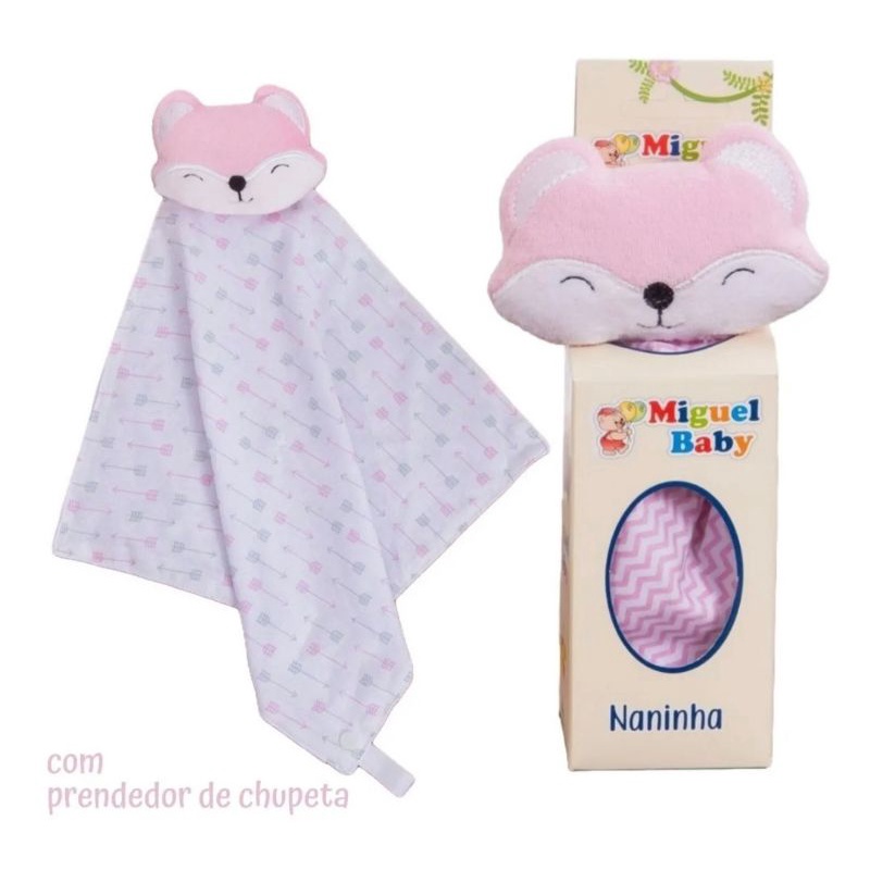 Naninha com Carinha Bichinho/Porta Chupeta bebê Pelúcia Toque Suave Soft