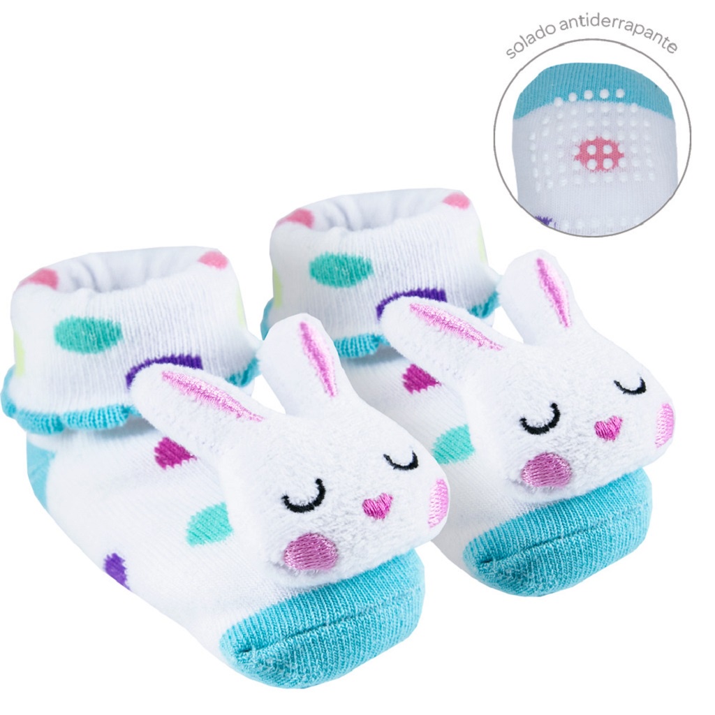 Meias Infantil Antiderrapante Com Chocalho Coelho 14486 Buba - Baby & Kids Fashion