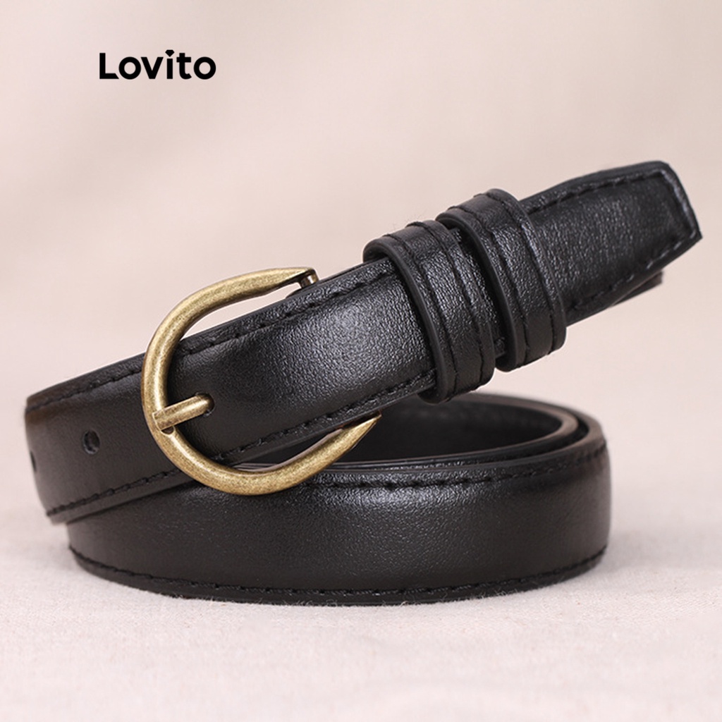 Lovito Casual Plain Correia Porosa Básica L38ED011 (Preto / Café)