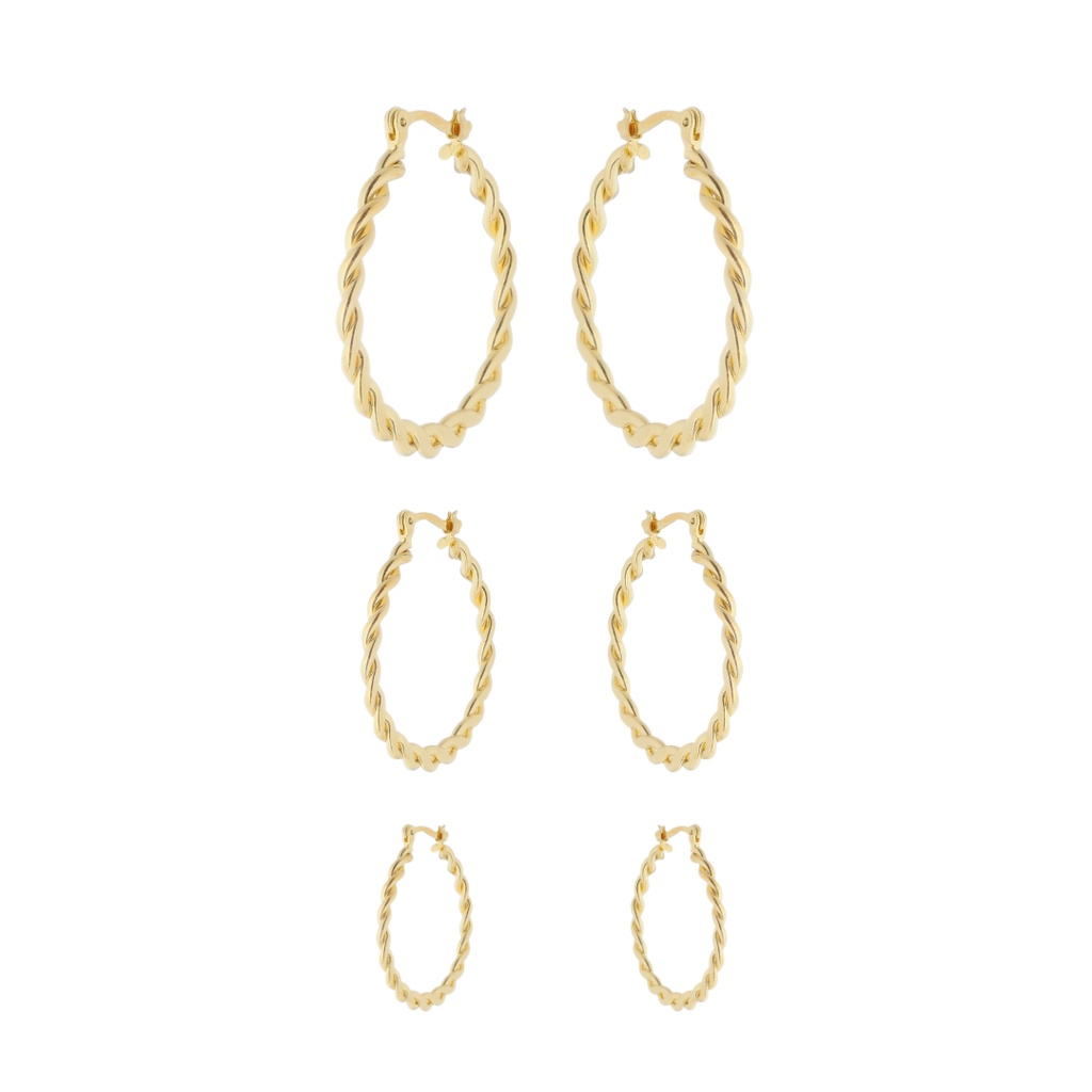 Kit Trio 03 Brincos Argola Trançada Fecho Italiano Fina 5394