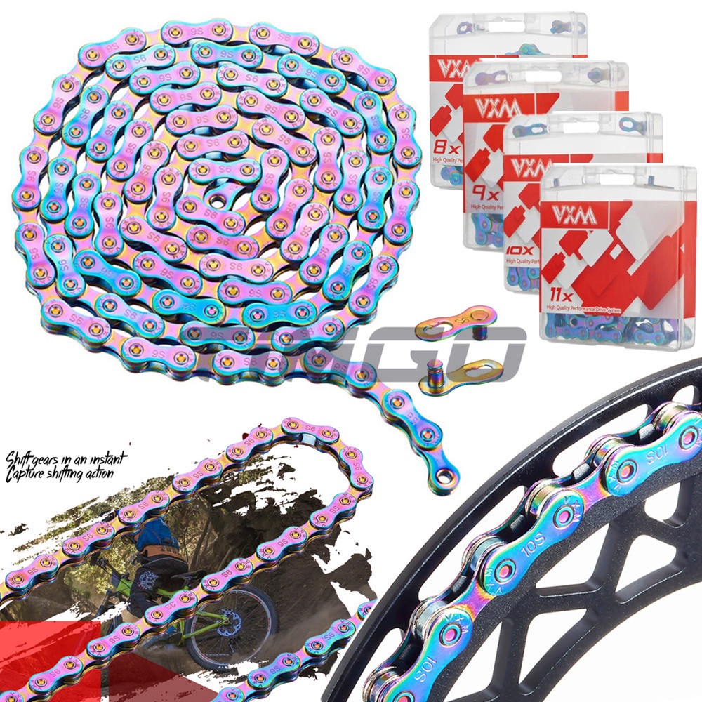 VXM MTB Cadeia De Bicicletas De Estrada 6/7/8/9/10 Speed Oil Slick Colorful Plating Oilslick Processo Anit-Rush Totalmente Eletroplatada Com Master Miss Link Shimano Compatível