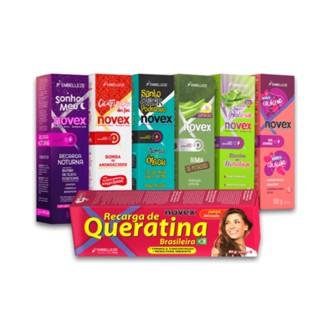 KIT 07 RECARGAS NOVEX - Biomassa de Banana e Açúcar Mascavo, Infusão de Colágeno, Cicatrização dos Fios Recarga de Aminoácidos, Recarga Super Babosão, Sonho Meu Recarga Noturna, Recarga de Óleos Santo Black Poderoso, Recarga de Queratina Brasileira