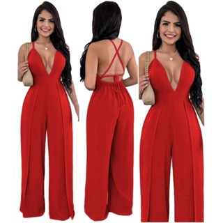 Macacao Pantalona Feminino Social Decotado Alcinha 2 Fendas