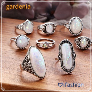 GARDENIA 8 Pcs/Conjunto De Anéis Femininos De Pedra Preciosa Cor De Prata Branca Transparente Jóias Boêmias