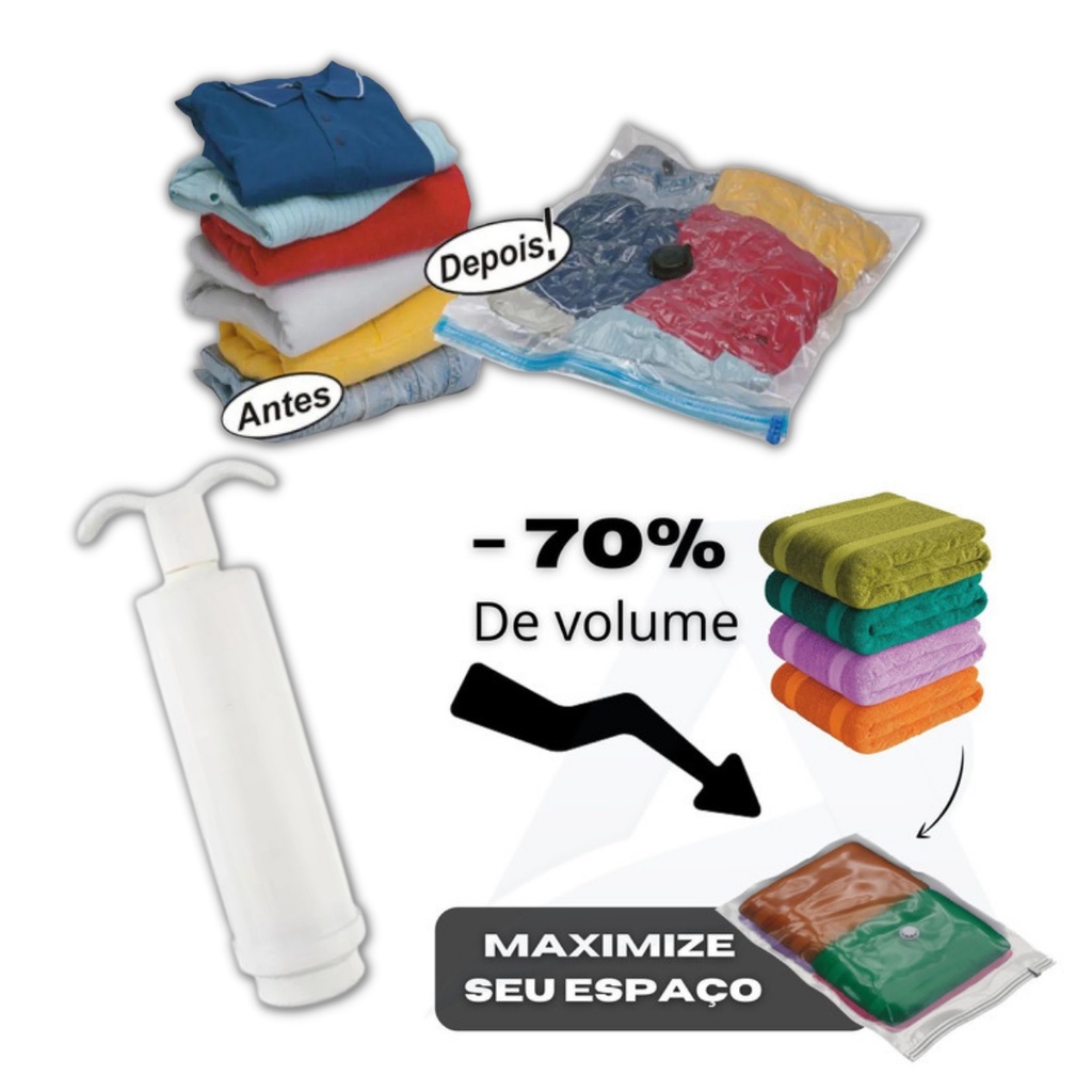 Kit 5 Sacos a Vácuo Hermético 50x60cm Edredom Toalhas Roupas + Bomba