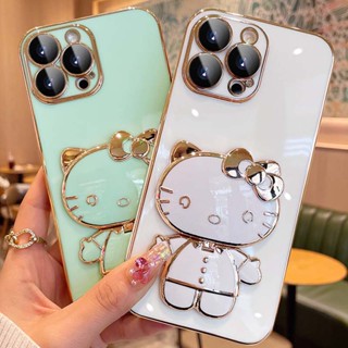 Para iPhone 11 12 13 14 Pro Max Capa Luxo Hello Kitty Maquiagem Espelho Macio TPU À Prova De Choque Com Suporte