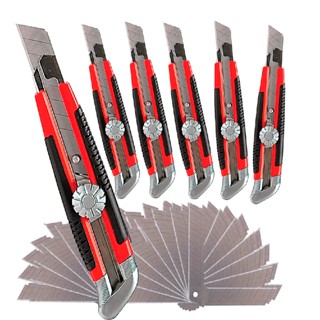 Kit 6 Estilete Profissional 18mm Trava Giratoria Emborrachado C/50 Láminas