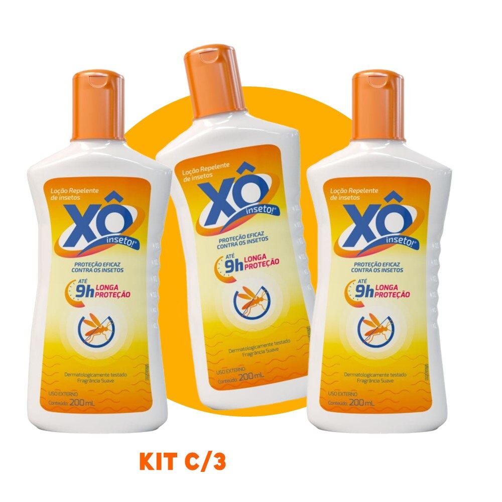 Kit 3 Loção Repelente Xô Insetos Mosquito Dengue 15% até 9h de Proteção 200ml