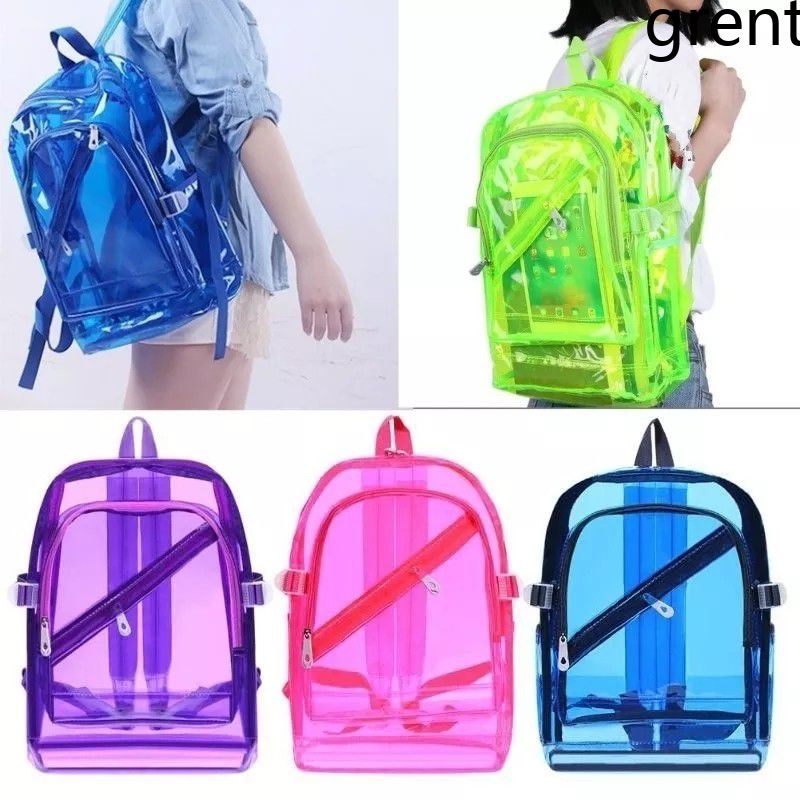 Moda Mochila Transparente À Prova D' Água de Plástico Pvc Transparente Diário Mini Notebook Saco de Escola do Adolescente-grent