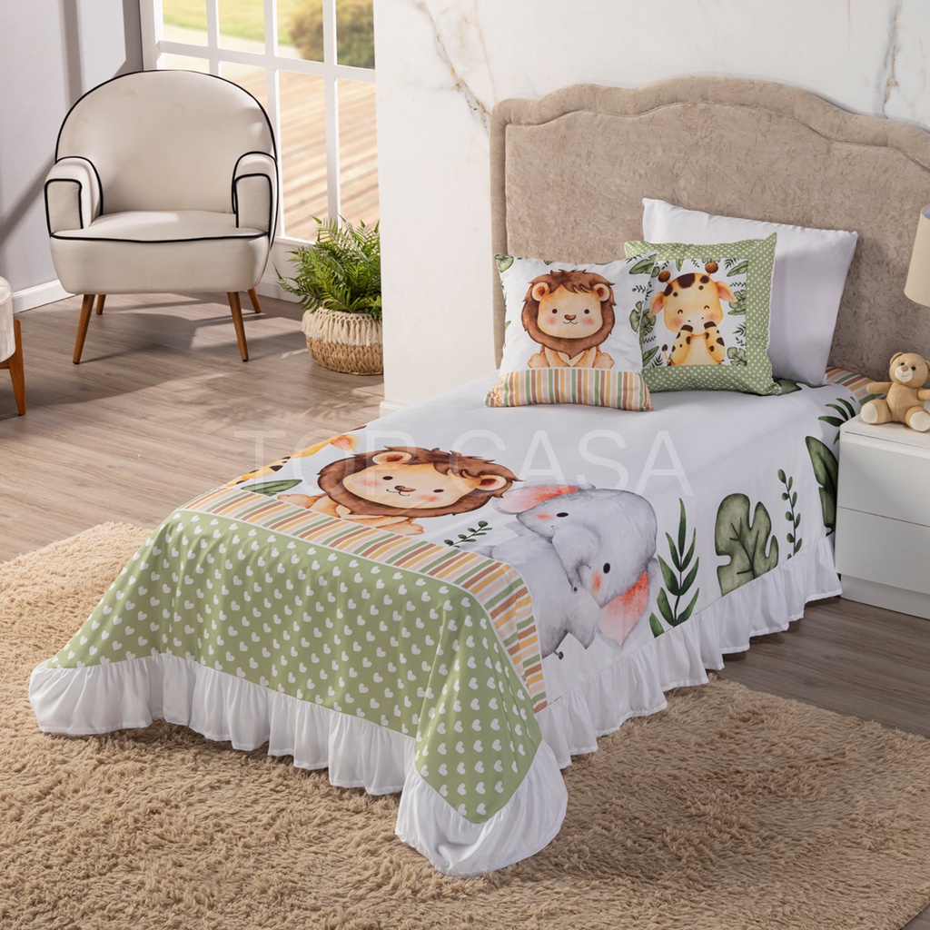 Kit Colcha Cobre - Leito 06 peças 1,70x2,30 Safari Baby Ideal p/ Decoração Quarto Infantil Solteiro em Oferta na Shopee