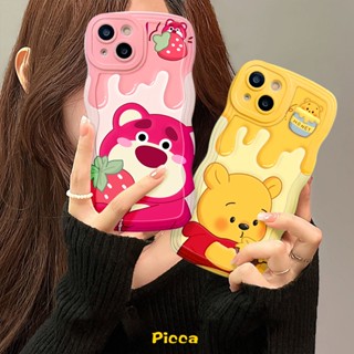 Bonito Desenho Animado Winnie the Pooh Urso De Morango Lotos Casal De Telefone Compatível Para iPhone 11 15 14 13 12 Pro Max 6 6s 14 8 7 Plus X XS XR SE 2020 Capa Traseira Macia Tpu