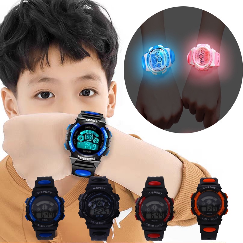 Relógio De Pulso Eletrônico Infantil À Prova D'água Luminoso Com Display LED E Multifuncional