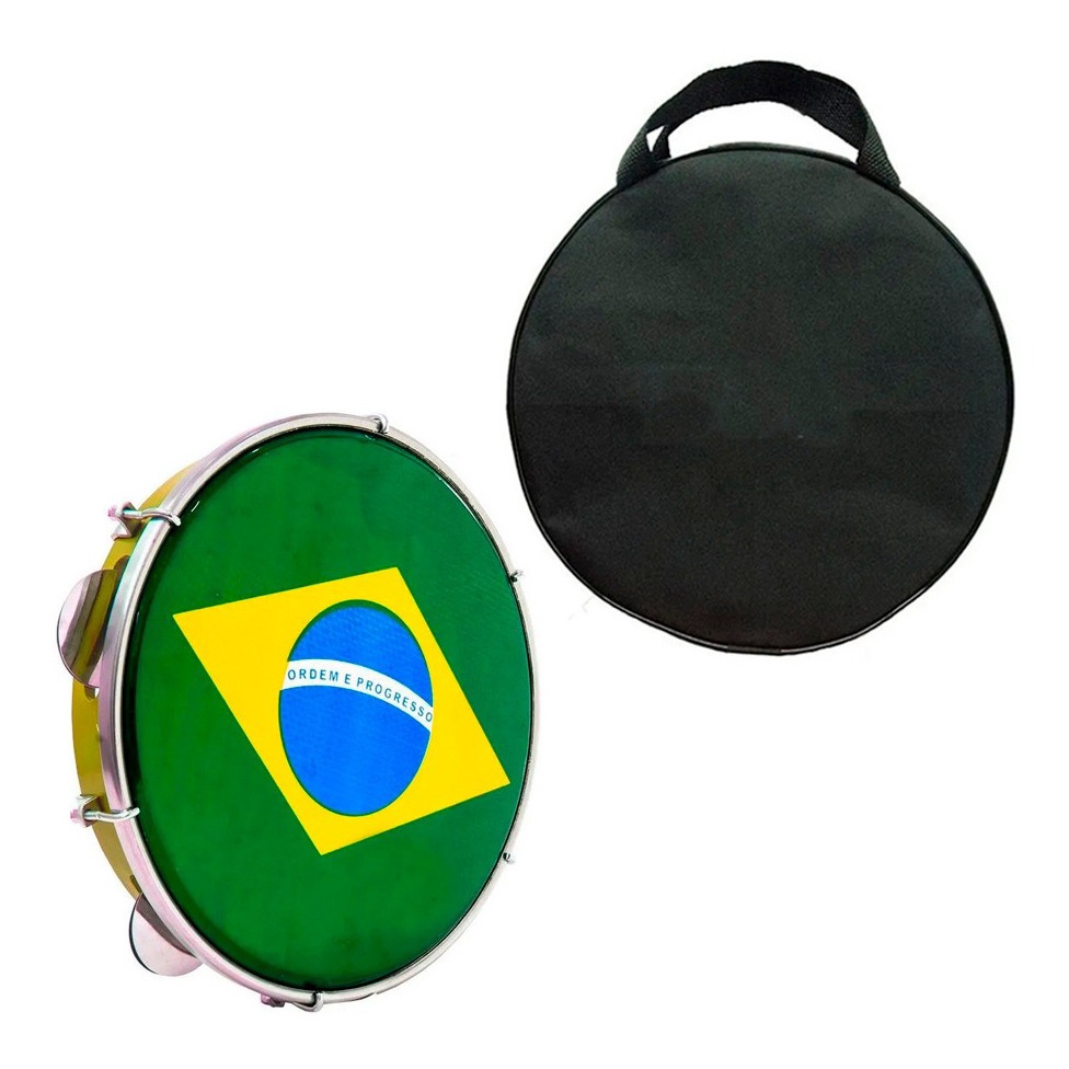 Pandeiro Luen 10 Amarelo Pele Bandeira Aro Abs + Capa