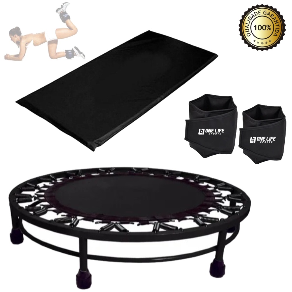 Kit Treino - Cama Elástica Mini Jump + Colchonete +  Caneleira 3 Kg