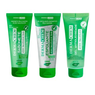 Kit 3un Ácido Salicílico Dermachem - 1un Gel Esfoliante + 1un Sabonete Facial + 1un Gel Antioleosidade - 100g cada