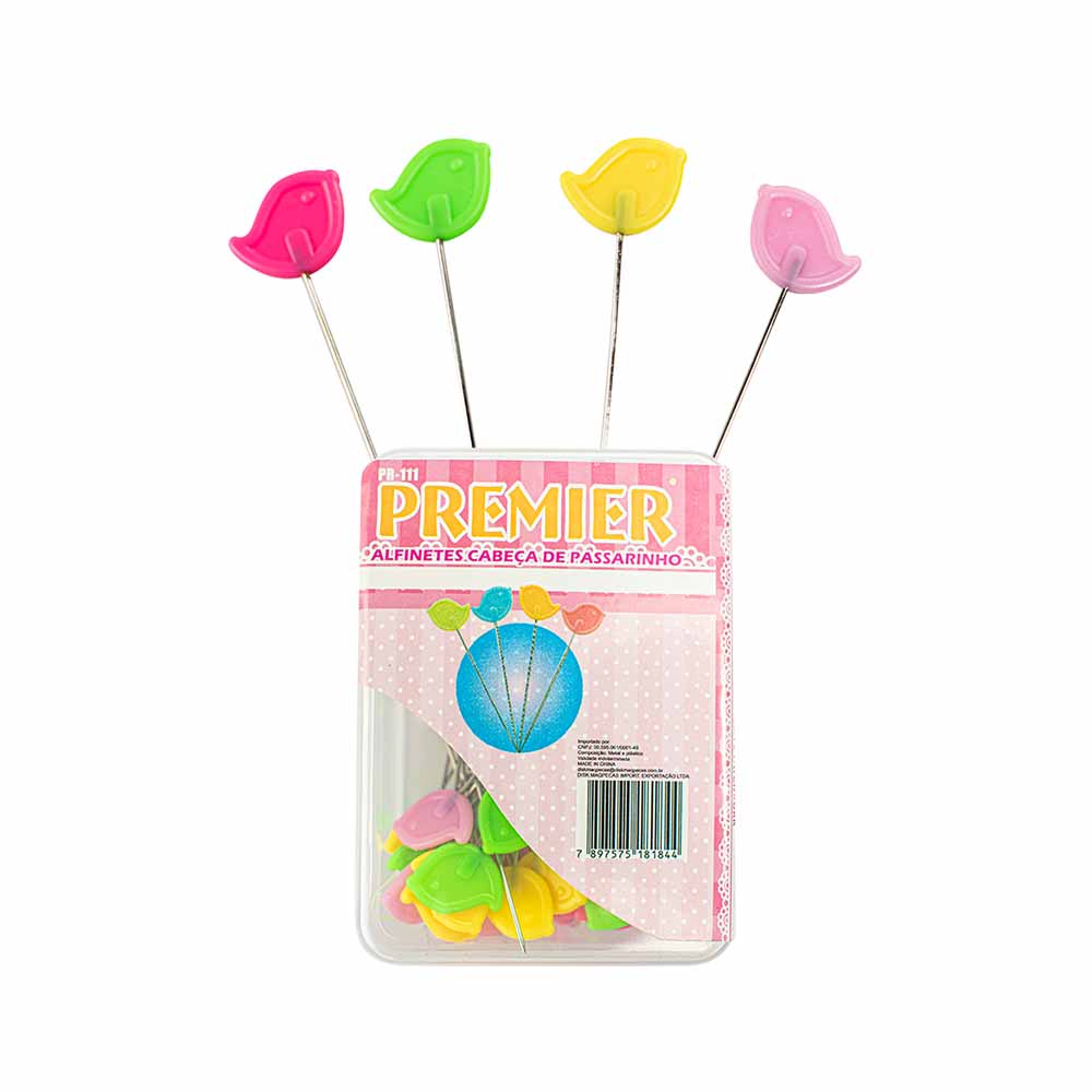 50 Alfinetes Cabeca de Passarinho 48mm Patchwork Costura
