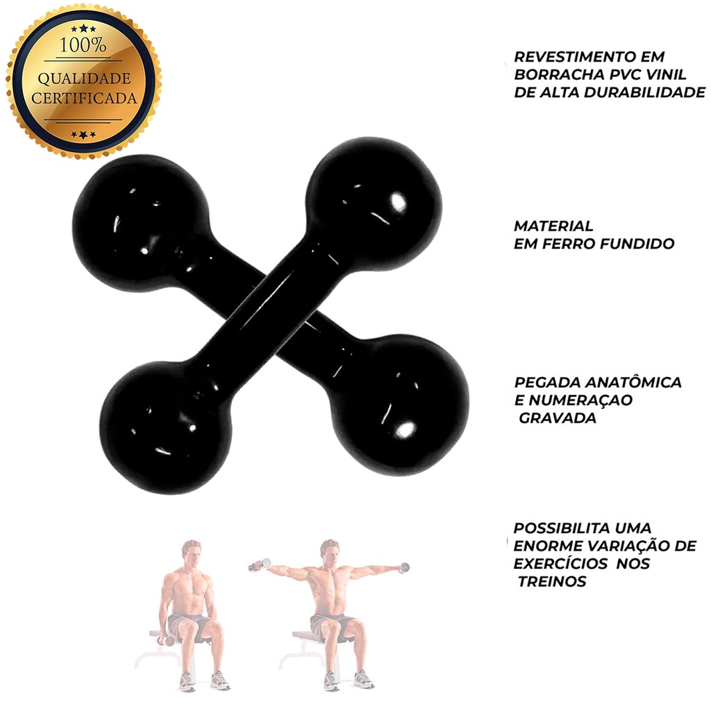 Halter Bola Emborrachado PAR de 4kg revestido em PVC Treinamento em Casa