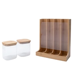Kit com 2 potes de vidro com tampa de bambu 800ml e porta cápsulas de bambu - Oikos