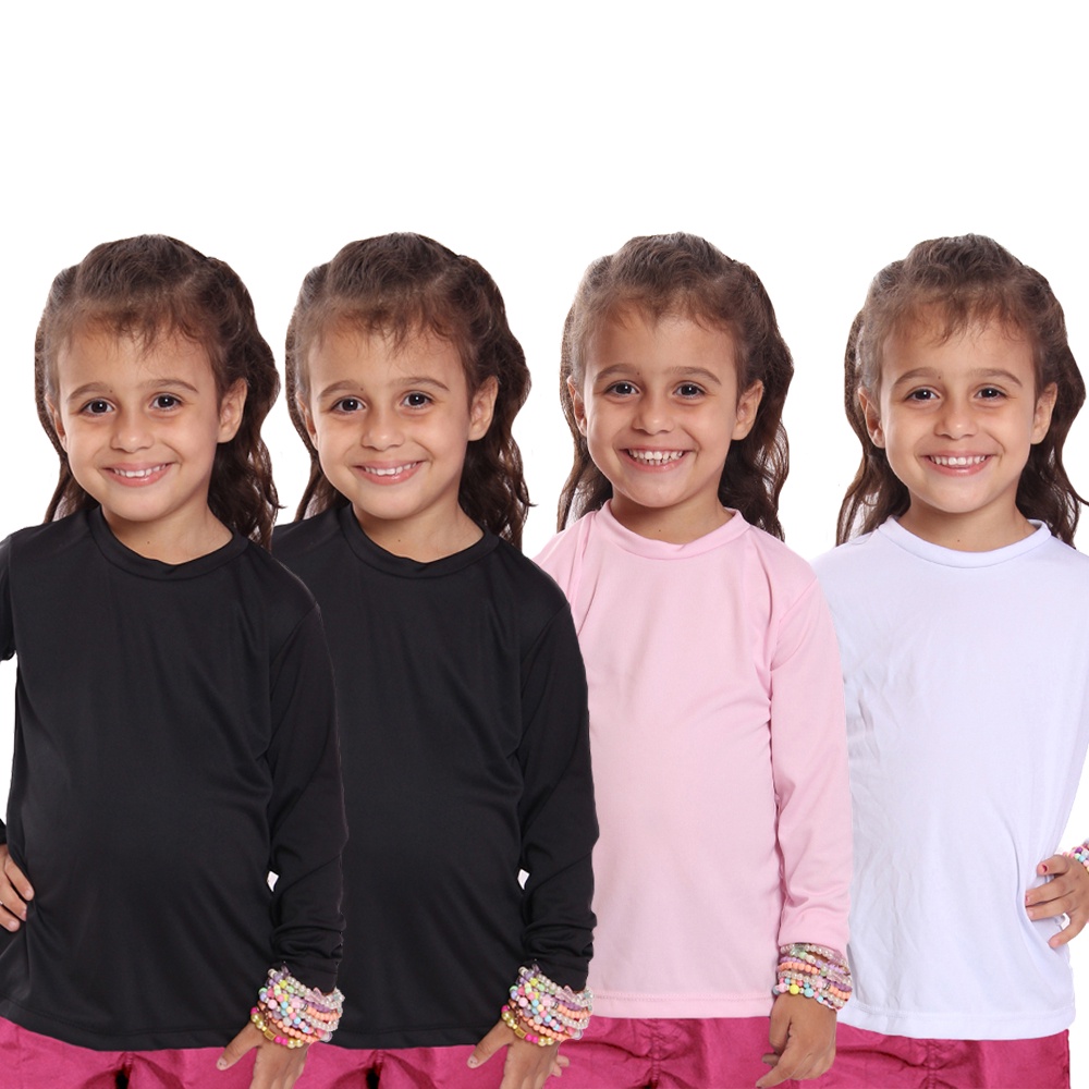 Kit 4 Camisetas Infantil Menina Proteção UV Térmica Solar Manga Longa Camisa Praia Esporte